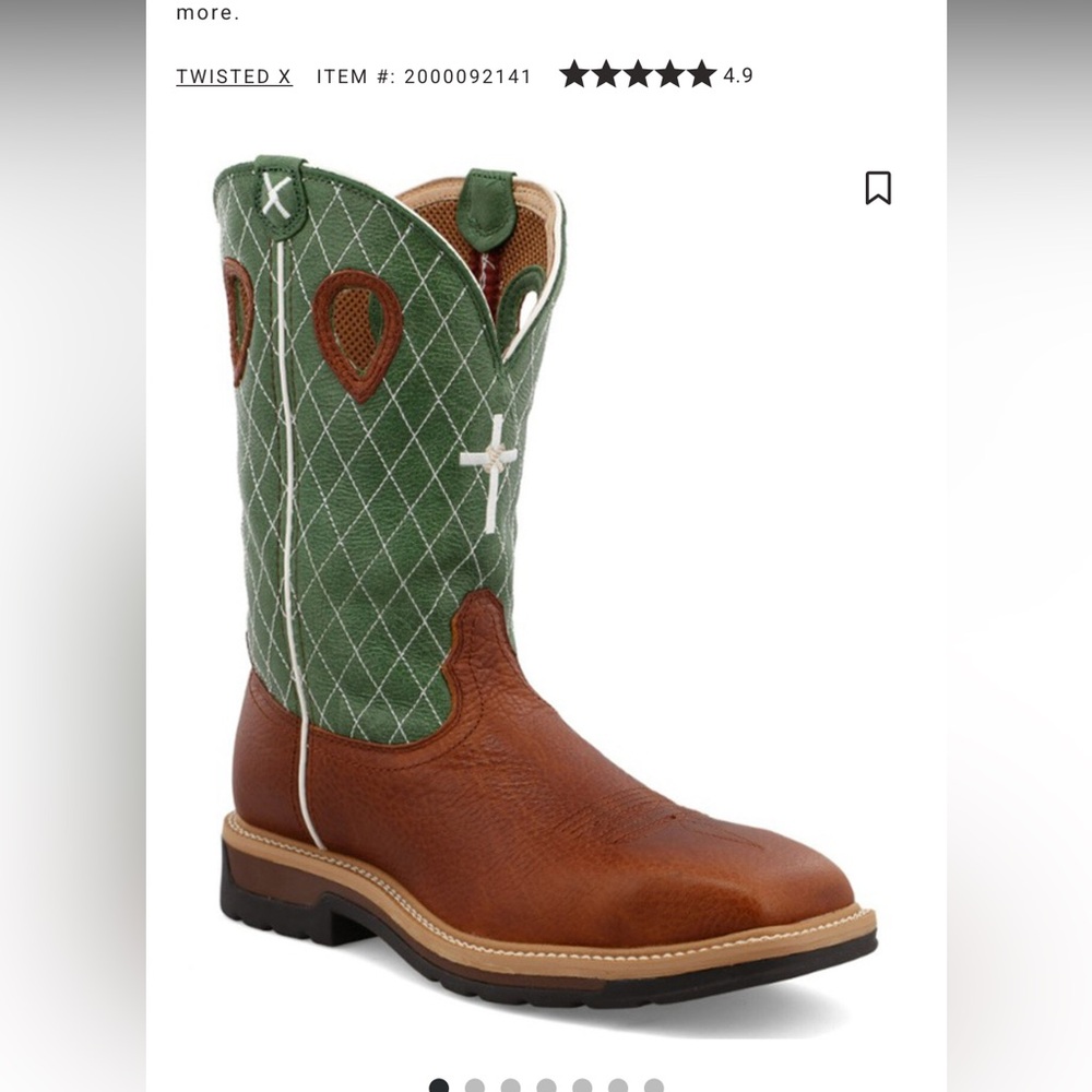 Twisted X Forest Green Cowboy Boots with Brown Details 9.5 EE extra wide NWT